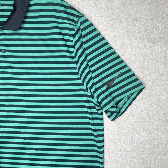 Nike Golf Polo Shirt Men's Large Green Blue Striped Short Sleeve Dri-Fit - Picture 2 of 12